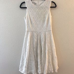 Maggy London A-Line White Lace Pleated Midi Dress